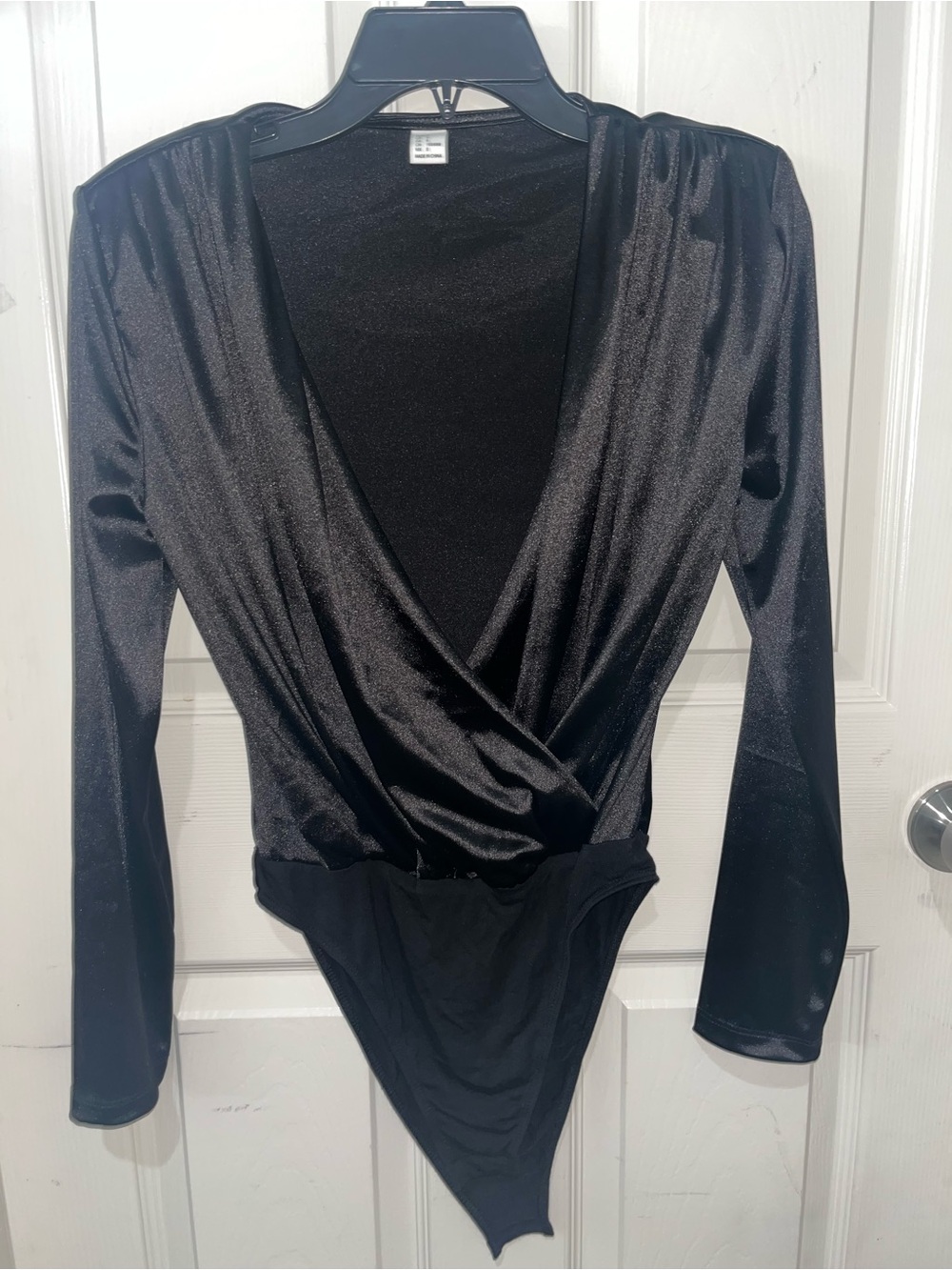 Black Long-Sleeve Wrap Bodysuit